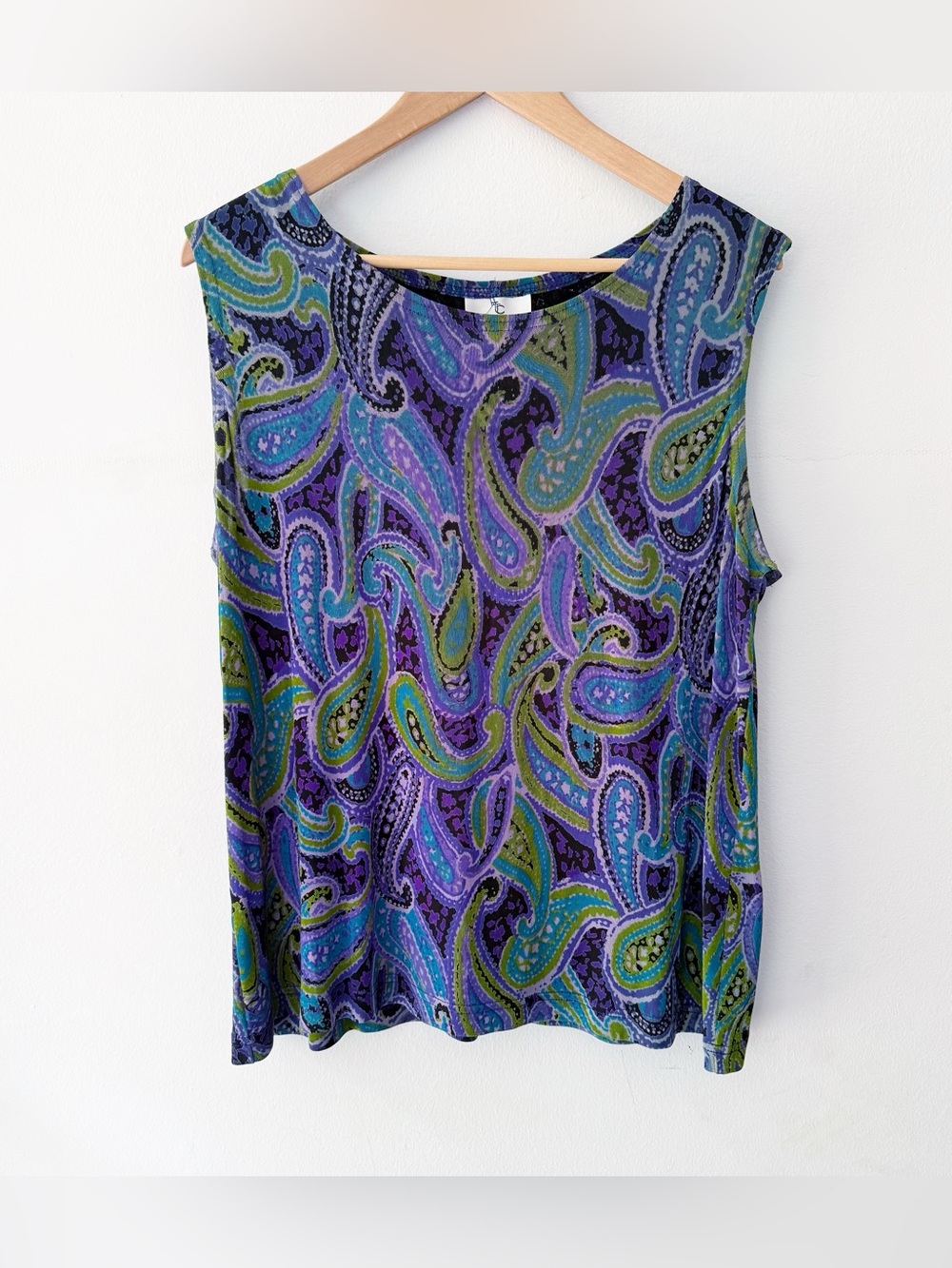 Vintage Women 90s Slinky Paisley Sleeveless Top Size 1X Office Career Casual